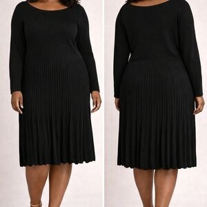 Nina Leonard Black Long Sleeve Ribbed Midi Dress Plus Size 2x